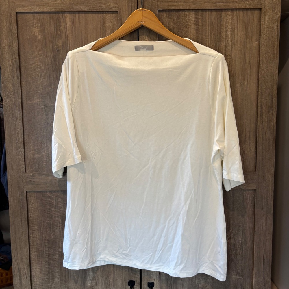 Pure Collection Top White Boat Neck Elbow Sleeve Viscose Stretch Large